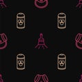 Set line Gas mask, Paint spray can and brush on seamless pattern. Vector