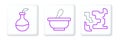 Set line Gaseous, Plant breeding and Mortar and pestle icon. Vector