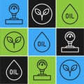 Set line Gauge scale, Oil drop and Bio fuel icon. Vector Royalty Free Stock Photo