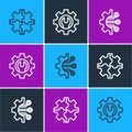Set line Gear, Algorithm and Wrench spanner and gear icon. Vector Royalty Free Stock Photo