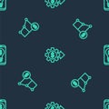 Set line Gear with dollar, Pie chart and and Light bulb on mobile on seamless pattern. Vector Royalty Free Stock Photo