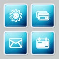 Set line Gear with dollar symbol, Credit card, Envelope and Calendar icon. Vector Royalty Free Stock Photo