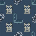 Set line Gear, Road barrier and Corner ruler on seamless pattern. Vector