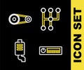 Set line Gear shifter, Car Audio, muffler and Timing belt kit icon. Vector