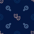 Set line Gear, Unknown search and Comedy and tragedy masks on seamless pattern. Vector Royalty Free Stock Photo