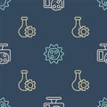 Set line Genetic engineering, Test tube and Virus on seamless pattern. Vector Royalty Free Stock Photo