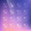 Set line GIF file document, MP3, WAV, DOC, PDF, OBJ and MSG icon. Vector Royalty Free Stock Photo