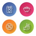 Set line Gift box, Date fruit in bowl, No Smoking and Wudhu. Color circle button. Vector
