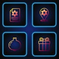 Set line Gift box, Pomegranate, Torah scroll and Star of David. Gradient color icons. Vector Royalty Free Stock Photo
