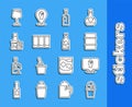 Set line Glass of beer, Alcohol or bar location, Metal keg, Wine bottle, Shot glass, Whiskey and, and Beer icon. Vector Royalty Free Stock Photo