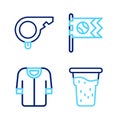 Set line Glass of beer, Baseball t-shirt, Flag with baseball and Whistle icon. Vector