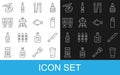 Set line Glass of beer, Bread knife, Lighter, Matches, Barbecue grill, Stereo speaker, Steak meat and and Fish icon Royalty Free Stock Photo