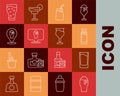 Set line Glass of beer, Shot glass, Cocktail Bloody Mary, Alcohol or bar location, and Wine icon. Vector Royalty Free Stock Photo