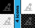 Set line Glass bottle with a message in water icon isolated on black and white, transparent background. Letter in the Royalty Free Stock Photo