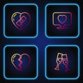 Set line Glass of champagne, Broken heart, Healed broken and Like and. Gradient color icons. Vector Royalty Free Stock Photo
