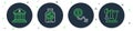Set line Glass money jar with coin, Dollar rate decrease, Bank building and Drop crude oil price icon. Vector Royalty Free Stock Photo