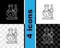 Set line Glass test tube flask on stand icon isolated on black and white, transparent background. Laboratory equipment Royalty Free Stock Photo