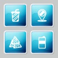 Set line Glass with water, Location hotdog, Nachos and Beer can icon. Vector