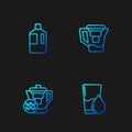 Set line Glass with water, Water jug filter, Big bottle clean and . Gradient color icons. Vector