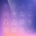 Set line Glasses, Peace symbol, cloud, Cigarette, No war, Speech bubble chat, and Hippie camper van icon. Vector Royalty Free Stock Photo