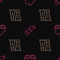 Set line Glasses for swimming, Flippers and Aqualung on seamless pattern. Vector