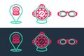 Set line Glasses for swimming, Scallop sea shell and Aqualung icon. Vector
