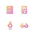 Set line Glasses, Wrist watch, Calculator and Tetris. Gradient color icons. Vector