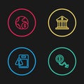 Set line Global economic crisis, Dollar rate decrease, Bank building and icon. Vector Royalty Free Stock Photo