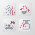 Set line Global economic crisis, Safe, Dollar rate decrease and Money bomb dollar icon. Vector Royalty Free Stock Photo