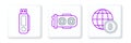 Set line Globe and cryptocurrency coin Bitcoin, USB flash drive and Mining farm icon. Vector Royalty Free Stock Photo