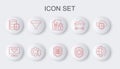 Set line Globe of the Earth and gear, Location with sales funnel, Document lock, Shield settings, Server shield, Sales