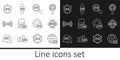 Set line Globe 5G Sim Card, Processor, Search network, Protective shield, Setting and Smart watch icon. Vector