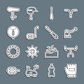 Set line Gloves, Bicycle handlebar, brake, Screwdriver, pedal, seat and icon. Vector Royalty Free Stock Photo