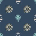 Set line GMO, Petri dish with bacteria and Biohazard and magnifying glass on seamless pattern. Vector