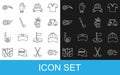 Set line Golf ball, Baseball cap, car, club, and bag with clubs icon. Vector