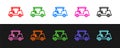 Set line Golf car icon isolated on black and white background. Golf cart. Vector