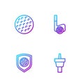 Set line Golf tee, ball with shield, and club. Gradient color icons. Vector Royalty Free Stock Photo
