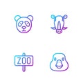 Set line Goose bird, Zoo park, Cute panda face and Wild boar head. Gradient color icons. Vector Royalty Free Stock Photo