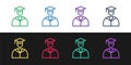 Set line Graduate and graduation cap icon isolated on black and white background. Vector