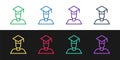 Set line Graduate and graduation cap icon isolated on black and white background. Vector