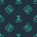 Set line Graduate and graduation cap, Video with subtitles and Briefcase on seamless pattern. Vector