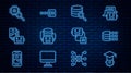 Set line Graduation cap, Binary code, Server, Artificial intelligence robot, Processor CPU, and icon. Vector Royalty Free Stock Photo