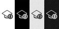 Set line Graduation cap and coin icon isolated on black and white background. Education and money. Concept of Royalty Free Stock Photo