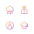 Set line Graduation cap on globe, Create account screen, Network cloud connection and Student. Gradient color icons Royalty Free Stock Photo