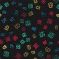 Set line Graduation cap, Neural network, Robot setting and on seamless pattern. Vector