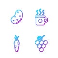 Set line Grape fruit, Carrot, Potato and Cup of tea. Gradient color icons. Vector