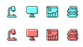 Set line Graph chart infographic, Table lamp, Computer monitor and Delete file document icon. Vector Royalty Free Stock Photo