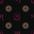 Set line Graph, schedule, chart, diagram, Atom and Book on seamless pattern. Vector Royalty Free Stock Photo