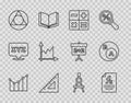 Set line Graph, schedule, chart, diagram, Function mathematical symbol, Calculator, Triangular ruler, Triangle, Drawing Royalty Free Stock Photo