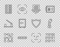 Set line Graphic password protection, Binary code, Paper shredder, Password, Server, Data, Web Hosting, Safe, Face Royalty Free Stock Photo